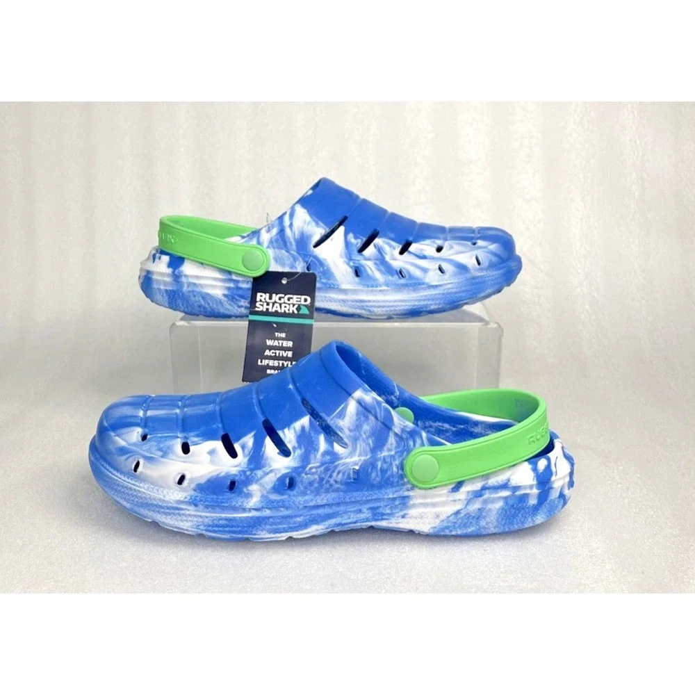 Rugged Shark Eva Clogs Lightweight Slip on Blue Green Big Boys Size 6 NEW